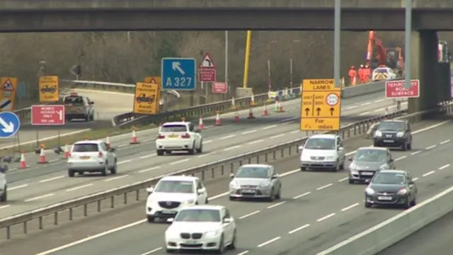 M3 motorway roadworks