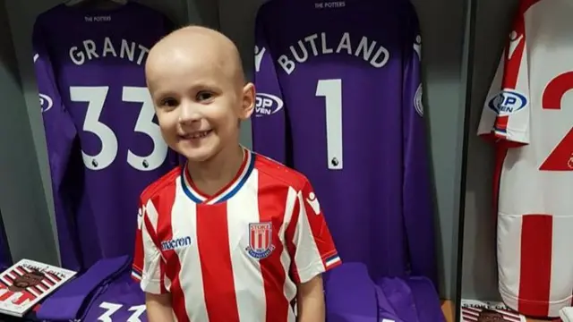 Lewis Crossley when he was a mascot in the Stoke dressing room