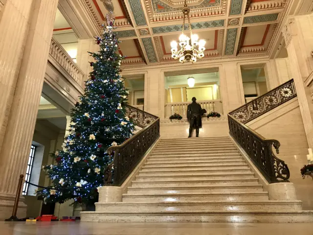 The Christmas tree in the Great Hall at Stormont's Parliament Buildings