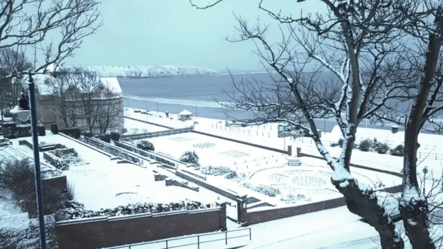 Snowy Filey by the sea