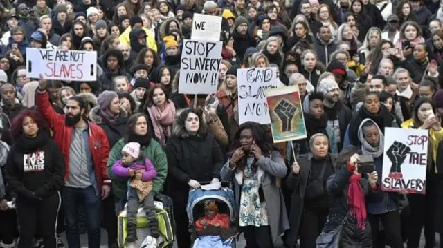 People in France protesting against slavery in Libya