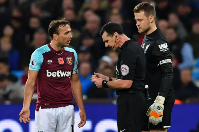 West Ham's Mark Noble is booked