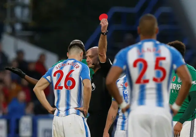 Huddersfield's Schindler is sent off