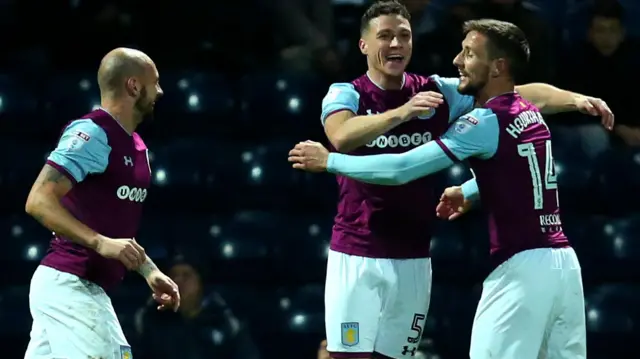 Aston Villa's James Chester scores against Preston