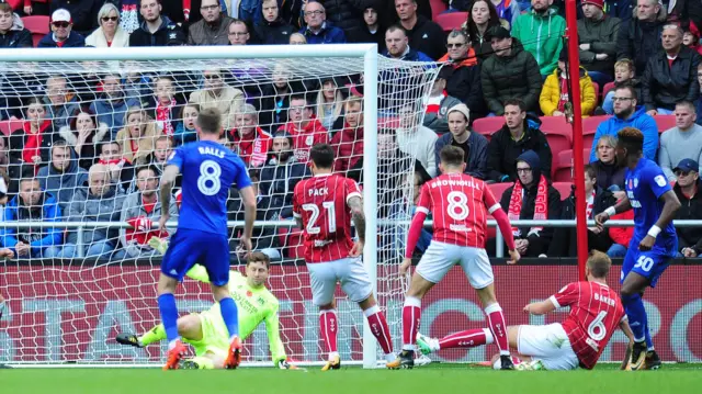 Omar Bogle scores