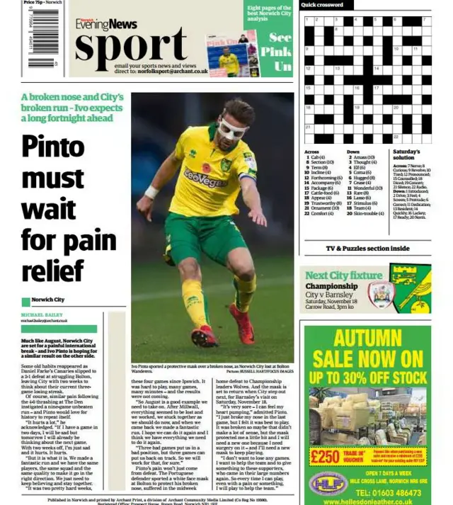 Back page of the Norwich Evening News