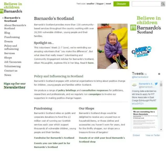 Barnado's Scotland website