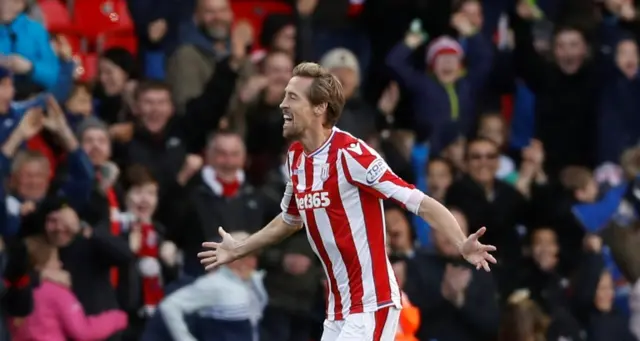 Peter Crouch after scoring against Leicester