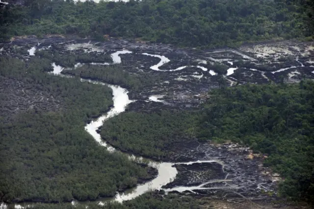 Creeks devastated as a result of spills from oil theives at Nembe Creek in Niger Delta on March 22, 2013.