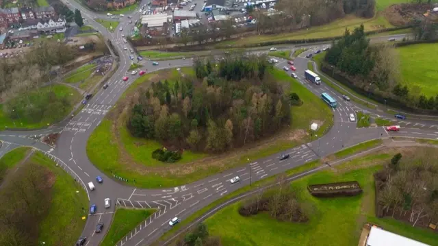 Meole Brace roundabout before work was carried out