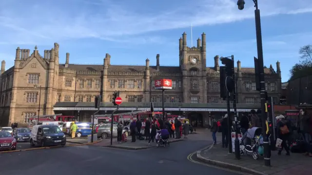 Fire engines outside Shrewsbury Railway Station