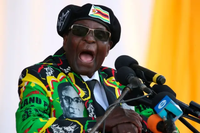 Zimbabwe's President Robert Mugabe delivers a speech during the Zimbabwe ruling party youth interface Rally on November 4, 2017 in Bulawayo