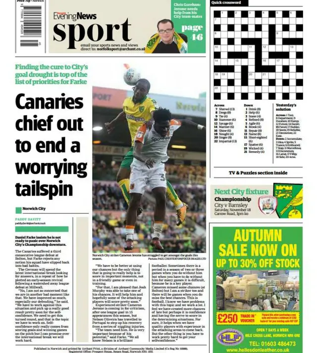 Back page of the Norwich Evening News