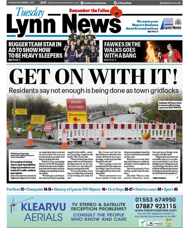 Front page of the Lynn News