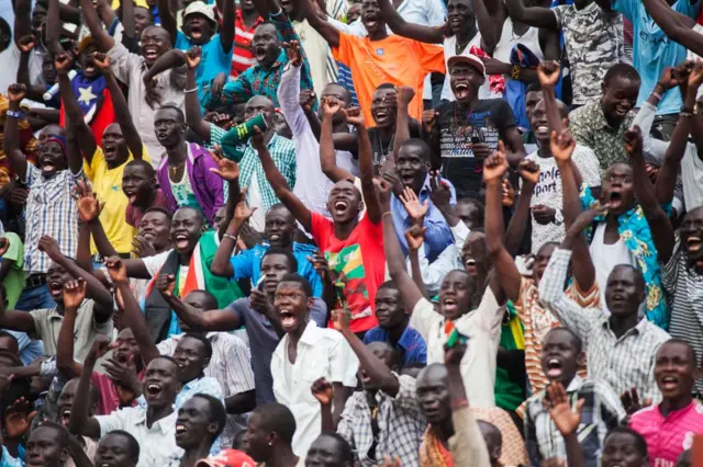 South Sudanese supporting their football team