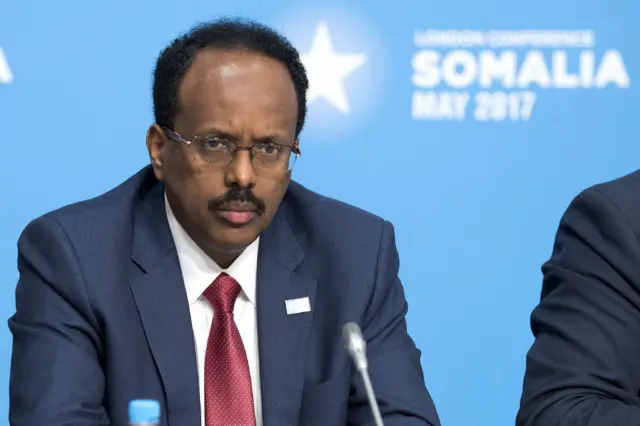 President of Somalia, Mohamed Abdullahi Mohamed listens during a national security session at the London Somalia Conference at Lancaster House in London on May 11, 2017.