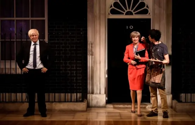 Theresa May and Boris Johnson waxwork