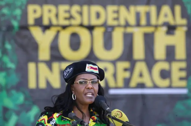 Zimbabwe President's wife Grace Mugabe delivers a speech during a rally on 4 November, 2017, in Bulawayo