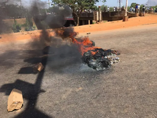 Burning barricade in Abuja