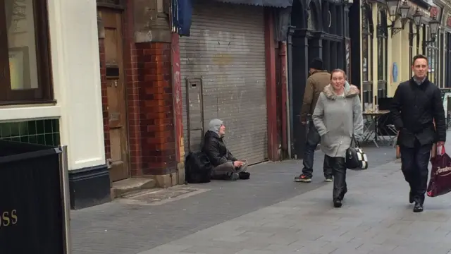 Beggar on the streets of Leicester