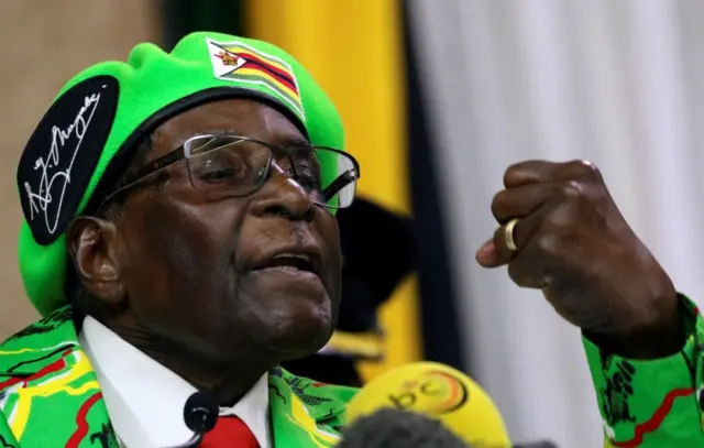 Zimbabwean President Robert Mugabe addresses a meeting of his ruling ZANU PF party's youth league in Harare, Zimbabwe in October 2017