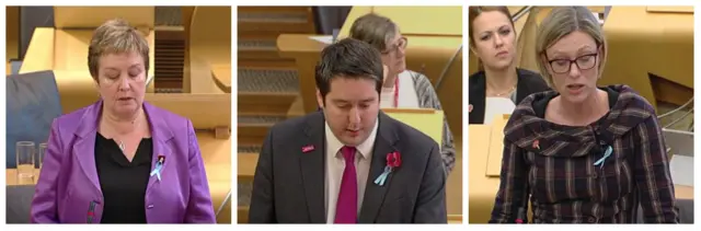 Rhoda Grant Neil Bibby and Gillian Martin are among many MSPs wearing a blue ribbon to mark Dyslexia Awareness Week 17