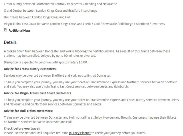 Distruption update on east coast mainline