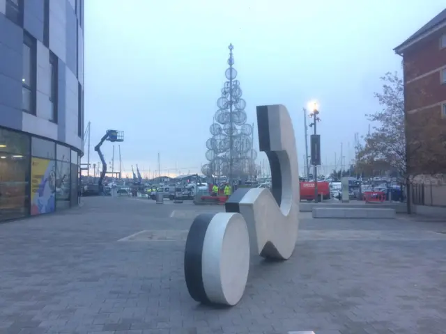 Artificial Christmas tree outside the University of Suffolk
