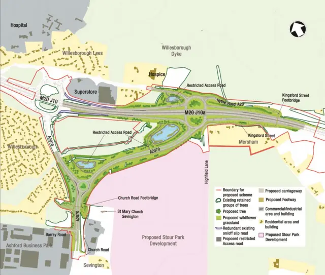 Plans for a new junction for the M20 at Ashford