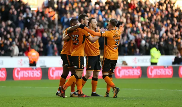 Wolves celebrate a goal against Bolton