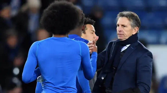 Claude Puel and his Leicester players