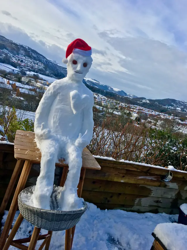 A snowman in Dee Valley