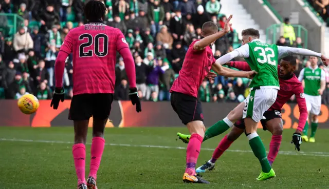 Oli Shaw slams in the equaliser for Hibernian