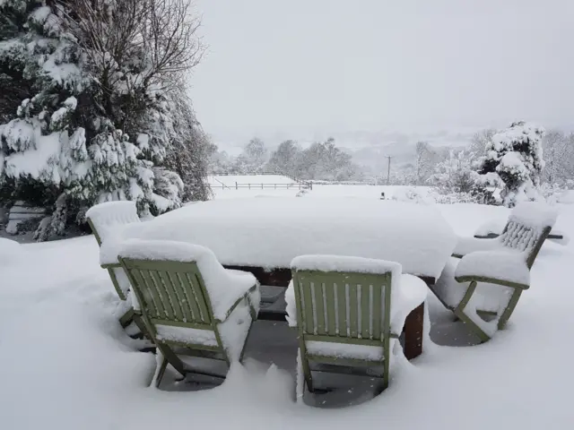 Garden furniture in the snow