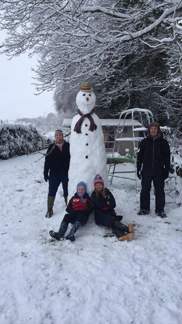 The Taylor-Wood family built a snow man on Hollybush near Blackwood