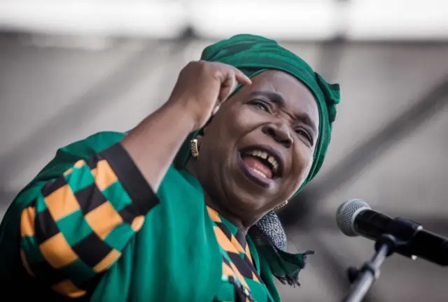 Nkosazana Dlamini-Zuma gestures as she addresses the audience during her final campaign at a African National Congress (ANC) Kwazulu-Natal rally in Clermont township south of Durban on December 9, 2017