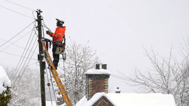 Power repair workers in Ironbridge, Shropshire