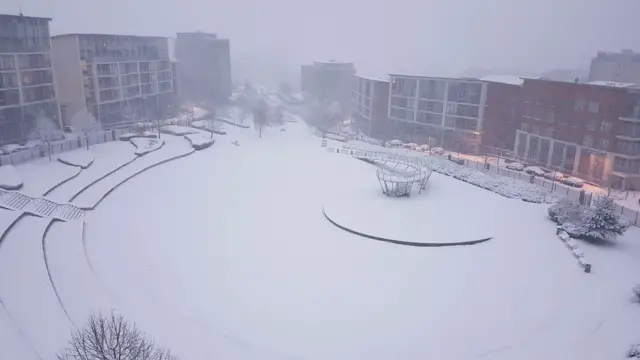 Snow in Birmingham, overlooking Park Central on Sunday