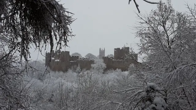 Snow at Ludlow Castle, Shropshire