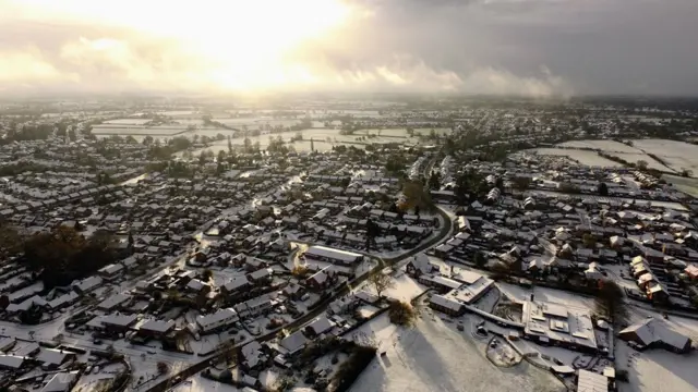 Aerial photo of Wistaston and beyond in the snow