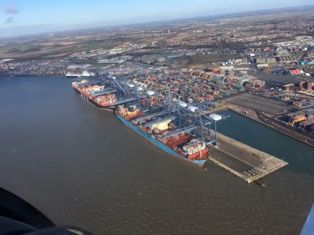 Aerial shot of Port of Felixstowe