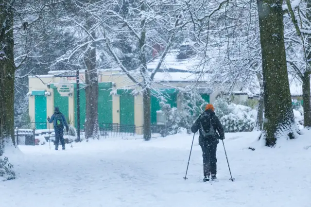 Skiing in Cannon Hill Park, Birmingham