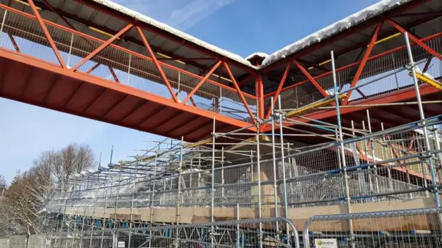 Footbridge in scaffolding
