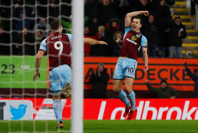Ashley Barnes celebrates