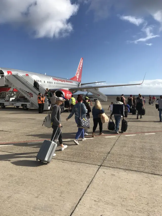 Passengers boarding flight to Lanzarote