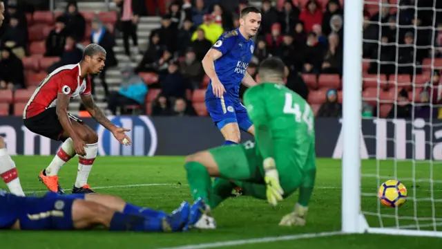 Andy King scores for Leicester against Southampton