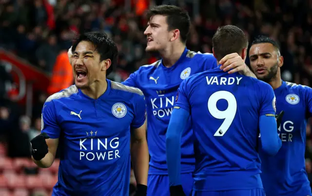 Shinji Okazaki celebrates