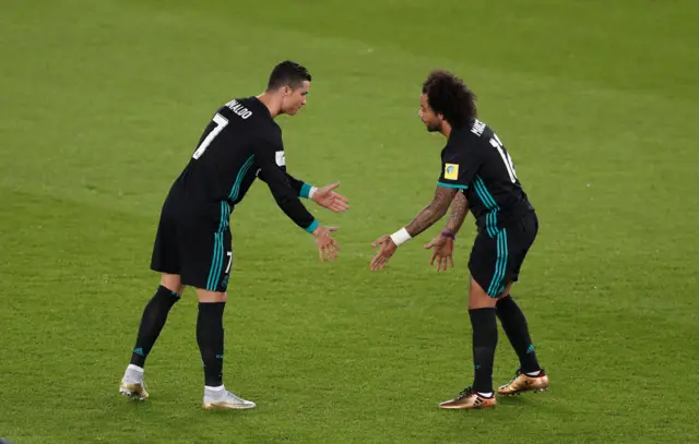 Real Madrid's Cristiano Ronaldo and Marcelo