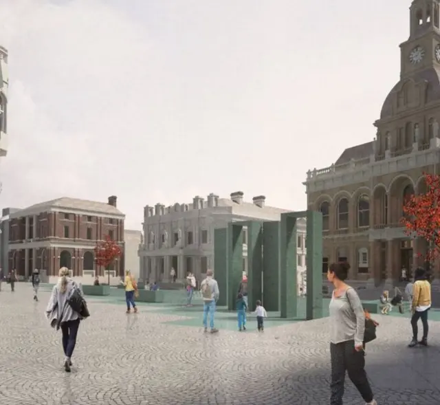 Artist's impression of Cornhill in front of Town Hall