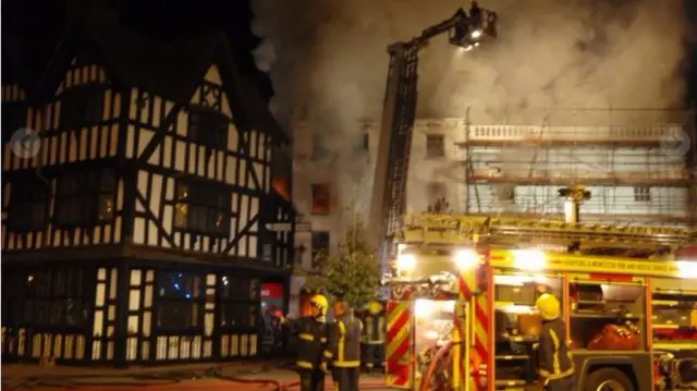 Fire engine at site of blaze in High Town in 2010